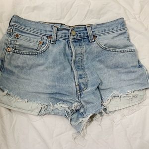 Light wash, distressed Levi jean shorts